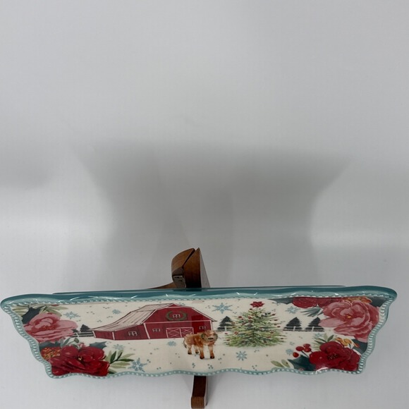 Pioneer Woman Christmas Farm Barn Cow Serving Platter Tray 12.2" X 6.2" - Picture 3 of 10